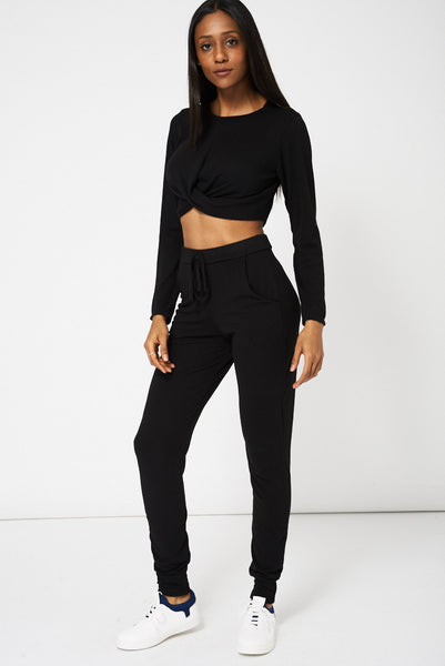 Black Front Twisted Crop Top Ex-Branded