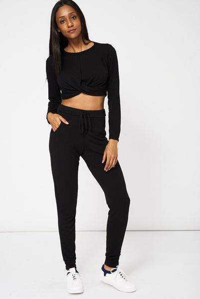 Black Front Twisted Crop Top Ex-Branded