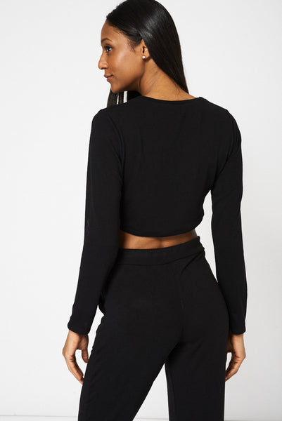 Black Front Twisted Crop Top Ex-Branded