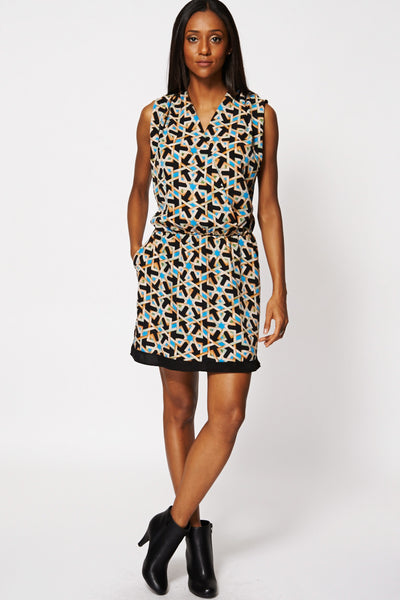 Geometric Print Crossover Sleeveless Dress