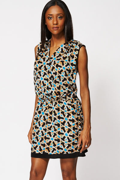 Geometric Print Crossover Sleeveless Dress