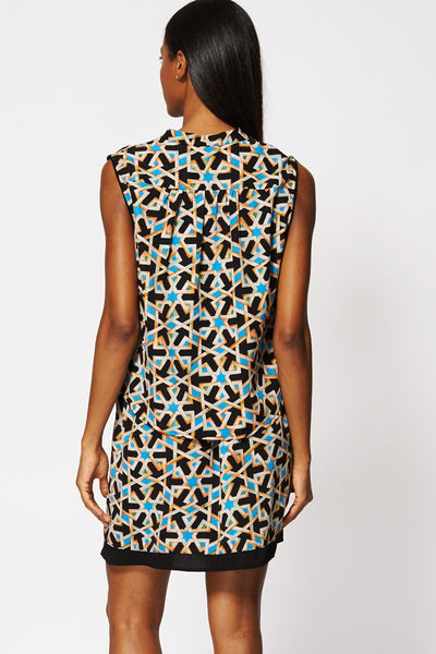 Geometric Print Crossover Sleeveless Dress