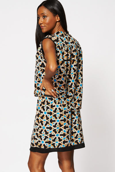 Geometric Print Crossover Sleeveless Dress