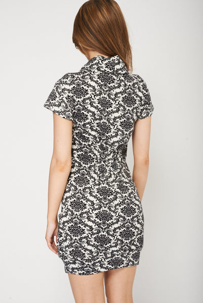 Baroque Pattern Winter Dress With Pockets