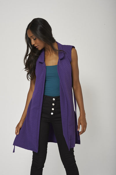 Purple Textured Open Cardigan